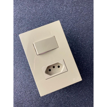 Conjunto Interruptor Simples + 1 Tomada 10a 4x2 - RECTA Areia Gloss